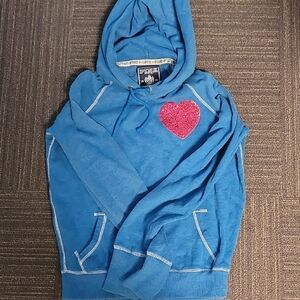PINK Victoria's Secret Blue Hoodie with Pink Heart Patch